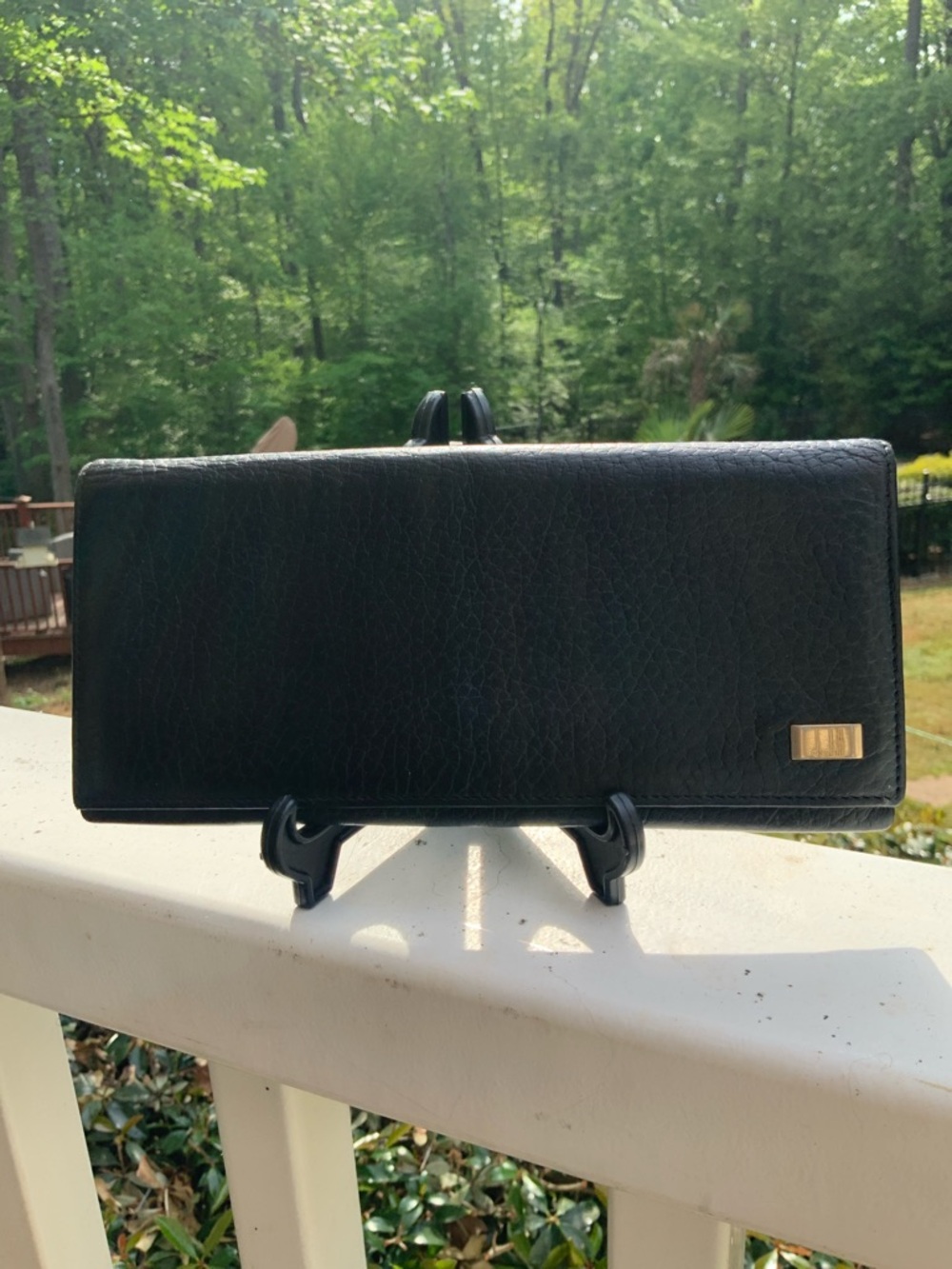 Dunhill Black Leather Continental Wallet with Gold Logo Plaque